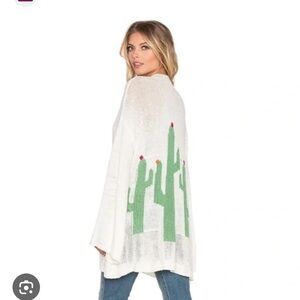 Show Me Your MuMu White Cardigan with Green Cactus Design